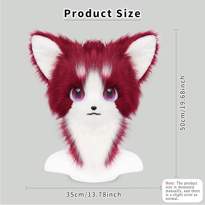 HAOAN Animal Furry Fursuit Head Mask Plush Cat Fox Mask Costume Props for Halloween Party