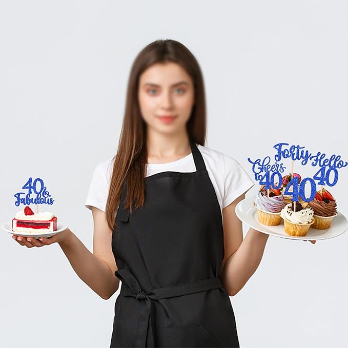 30PCS Happy 40th Birthday Cupcake Toppers Glitter Hello 40 Fabulous Forty Cheers to 40 Years Old Birthday Cupcake Picks for Happy 40th Birthday Anniversary Party Cake Decorations Supplies Blue