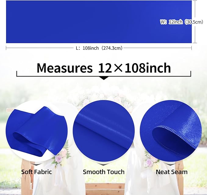 5 Pack Satin Table Runner Royal Blue 12 x 108 Inch Long,Satin Silk Table Runner for Wedding,Birthday Party and Banquet(Royal Blue,5 Pack)