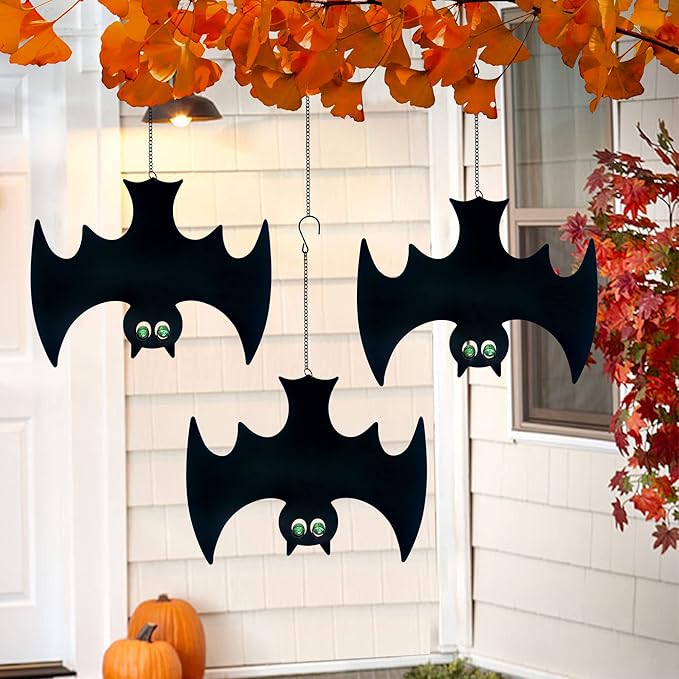 Metal Bats, Silhouette Pendant Outdoors Halloween Yard Decorations, Set of 3