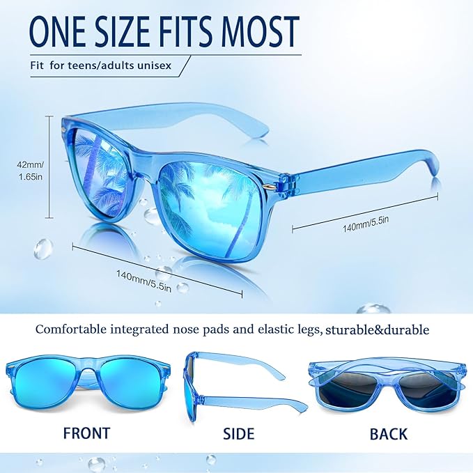 Pibupibu 10/20 Pack Neon Party Sunglasses Bulk,Wholesale Retro 80s Colorful Mirrrored Lens Sunglasses Party Favors