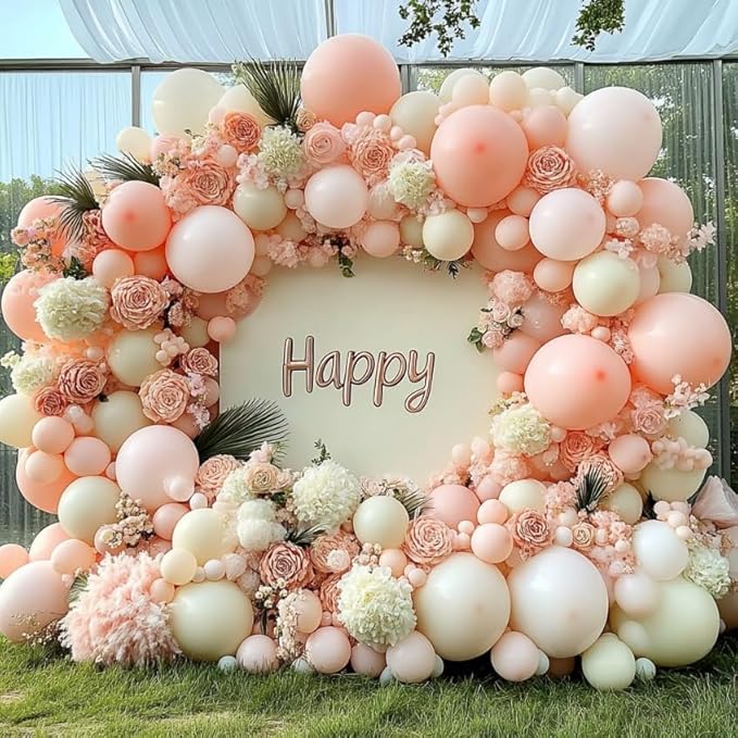 Pink White Nude Balloons Arch Kit, Double Stuffed Pastel Light Pink Cream Beige Peach White Balloon Garland Kit for Birthday Wedding Bridal Shower Anniversary Party Decoration
