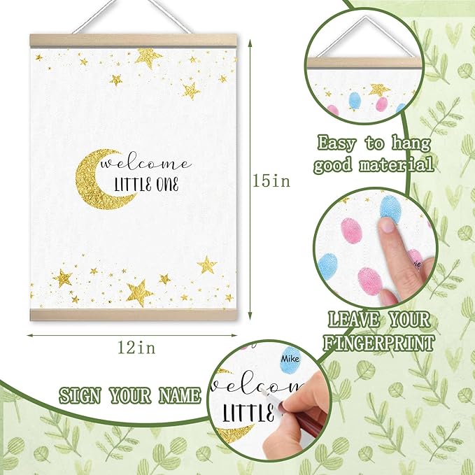 Moon and Stars Baby Shower Sign, Twinkle Little Stars Shower Signs, Gender Reveal Party Decorations Gifts Ideas, Baby Shower Party Supplies, Thumbprint Hanging Paintings(12x15in)