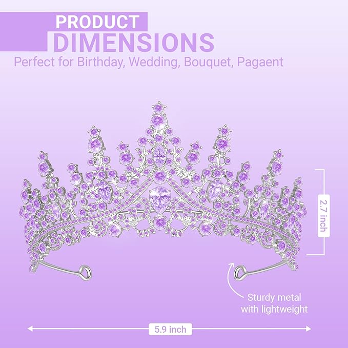 Tiara Crown for Women, Queen Tiara for Birthday Prom Bridal Party Custome Purple