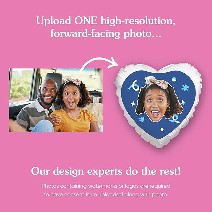 Big Dot of Happiness Personalized Fun Face Photo Blue Heart Balloons, Custom Birthday Balloons, Boy Baby Shower Decorations, Bachelorette Party, Bridal Shower, Double-Sided Mylar Balloon, 1 Piece