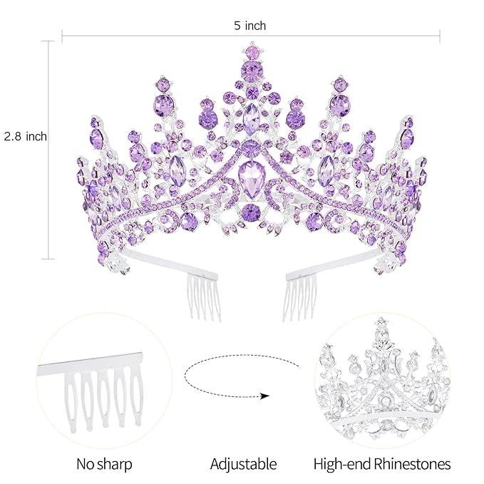 VELSCRUN Purple Crystal Birthday Tiara Crowns for Women Girls It's My Birthday Sash Queen Girls Princess Crown with Combs Happy Birth Party Decorations Mom Sisters Birth Gift Hair Accessories