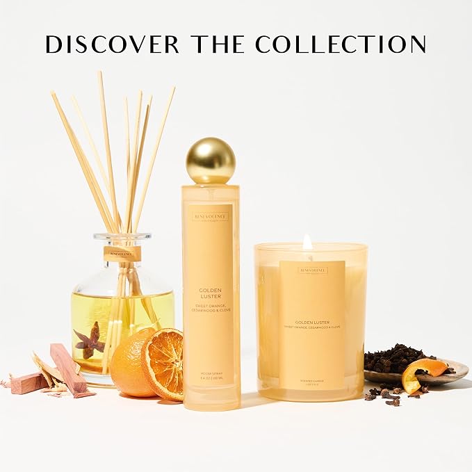 Orange, Cedarwood & Clove Scented Candle | 11oz, 60 Hour Burn | Natural Soy Wax, Cotton Wick | Fall & Holiday Candles | Christmas Scented Candles for Home | Sun-Kissed Collection - Golden Luster
