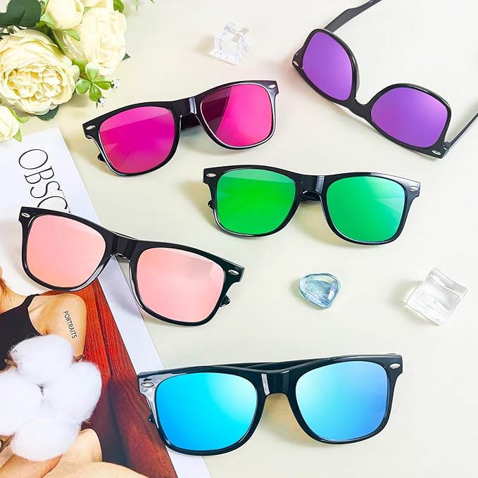 Matcheck 8/16 Pack Neon Colors Sunglasses Wholesale Bulk Party Favors Retro Classic Glasses Birthday Pool Unisex Adult