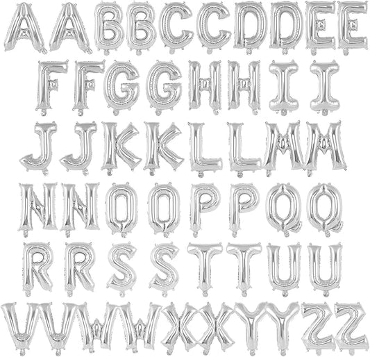 52 Pcs Silver Letter Balloons,16 Inch Foil Alphabet Letter Balloons,Letter A-Z Balloon Banner Custom Phrase Balloon for Birthday Party Wedding Anniversary Decoration (Silver 52pcs)