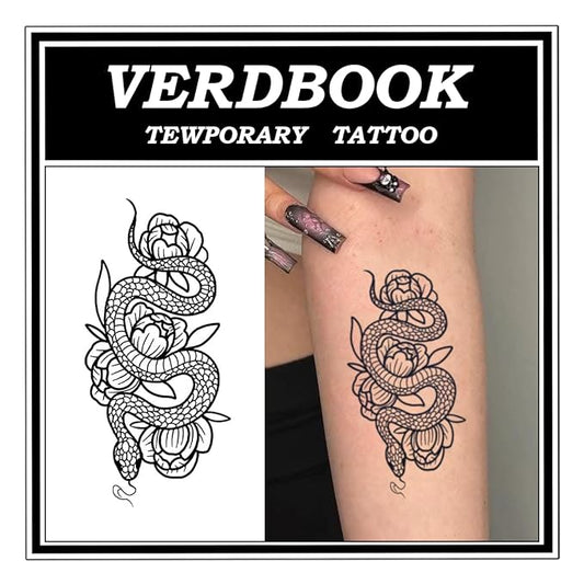 Waterproof Temporary Tattoos: 2-Sheet Tattoo Kit with Realistic Body Stickers, Semi-Permanent Tattoos for Adults Lasting 7-15 Days – Safe for Men & Women, Serpent Bloom