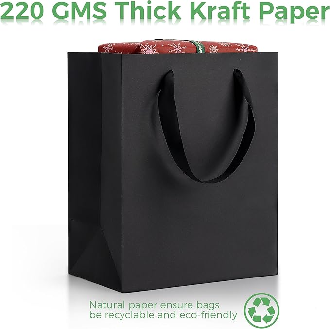 MOXARYSU Black Gift Bags With Handles: 8x5x10 Inch 30pcs Black Paper Bags Medium Bulk For Party Shopping Birthday Wedding (M, 30)