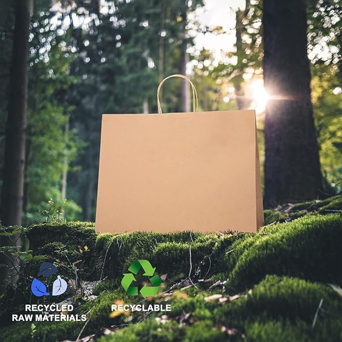 METRONIC Paper Gift Bags 16x6x12'' 200Pcs Brown Paper Bag with Handles Bulk for Small Business, Birthday Wedding Party Favor