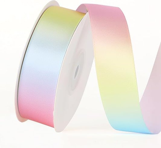 1 inch 25 Yards Light Rainbow Ribbon, Wide Single Face Shiny Satin Roll, Ribbon for Gift Wrapping, Wedding Decor, Pride Birthday Party Decoration & DIY Crafts