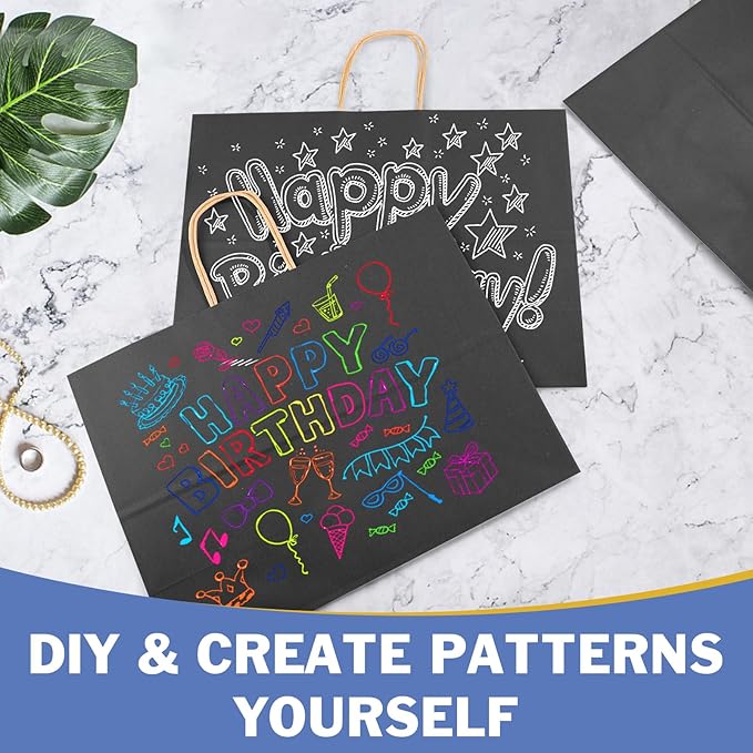 XPCARE 100Pack Large Kraft Paper Bags with Handles Bulk, 16x6x12 Inch Black Paper Bag Kraft Shopping Bags for Business Merchandise Wedding Party Favor Bag