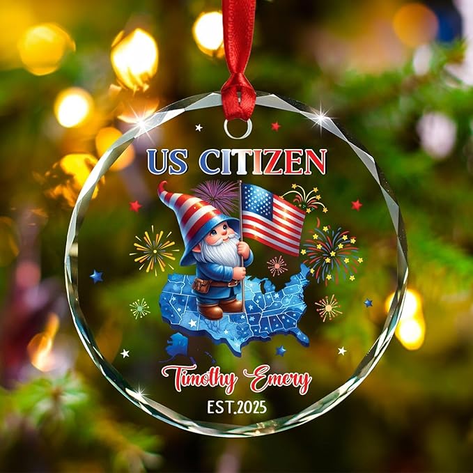Personalized US Citizen Glass Christmas Ornament Gift for Men Women US Citizenship, Customized Choose Year & Name New American Citizen Keepsake Ornament, American Citizenship Xmas Decor Ornaments