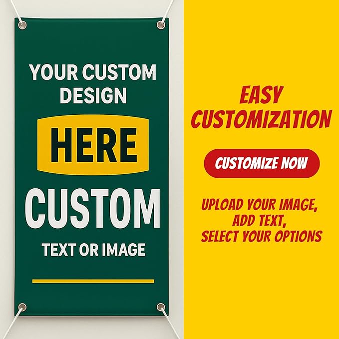 Custom Vinyl Banner with 150+ Sizes – Personalized Outdoor or Indoor Sign – Any Color & Design – Made in USA – Party, Business, Event Use