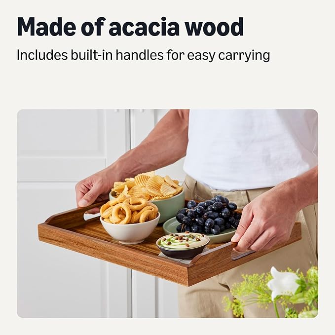 Amazon Basics Wooden Serving Tray, Acacia Wood, 17 x 12 in.