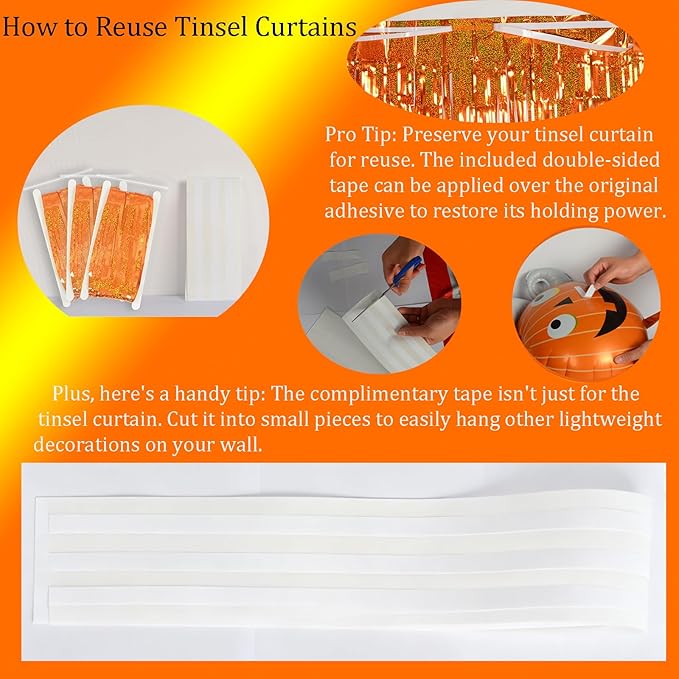 Reusable Foil Fringe Curtains Thanksgiving Decorations - Melsan 3 Pack 3.2 x 8.2 ft Tinsel Curtain Party Photo Backdrop for Birthday Party Baby Shower or Graduation Decorations (Orange)