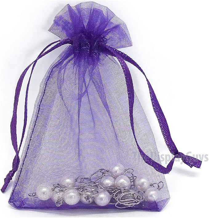 TheDisplayGuys 100-Pack 3x4 Purple Sheer Organza Gift Bags with Drawstring, Goodie Bags for Jewelry, Candy Bags, Treat Bags, Wedding Favors Small Mesh Bags