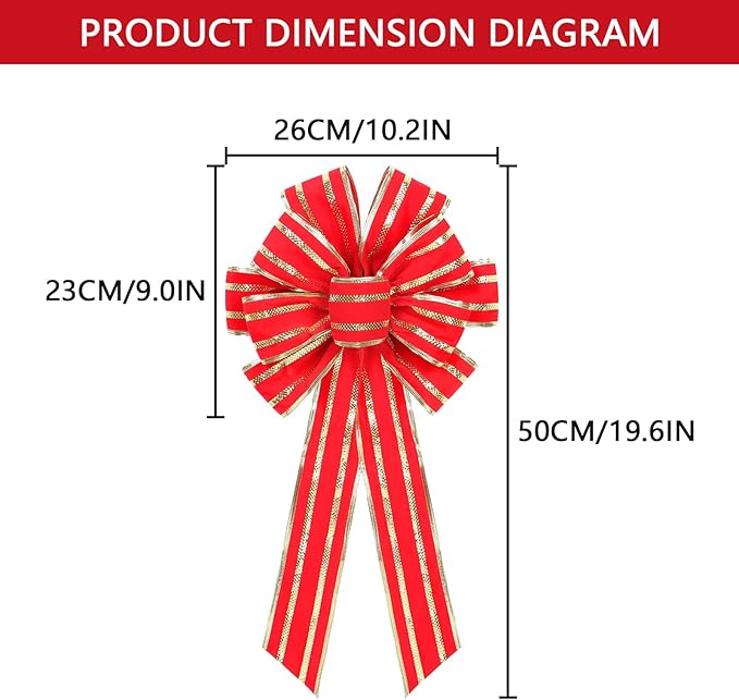 RoseCraft Red/Gold Christmas Bow, 9”x13” Large Velvet Christmas Tree Topper Bow Ornaments for Home Xmas Tree Wreath Fence Stairs Railing Fireplace Indoor Outdoor Front Door Party Decoration.
