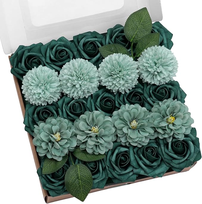 TINGE TIME Green Flowers, Artificial Flowers Combo Box Set with Stems for DIY Wedding Bouquets Table Centerpieces Baby Shower Home Party Floral Arrangements Decorations