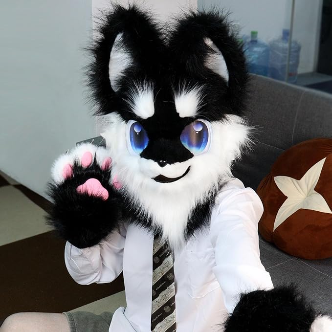 Animal Full Head Dog Mask Fursuit Therian Plush Realistic Masks for Party Halloween Cosplay Costume Accessory