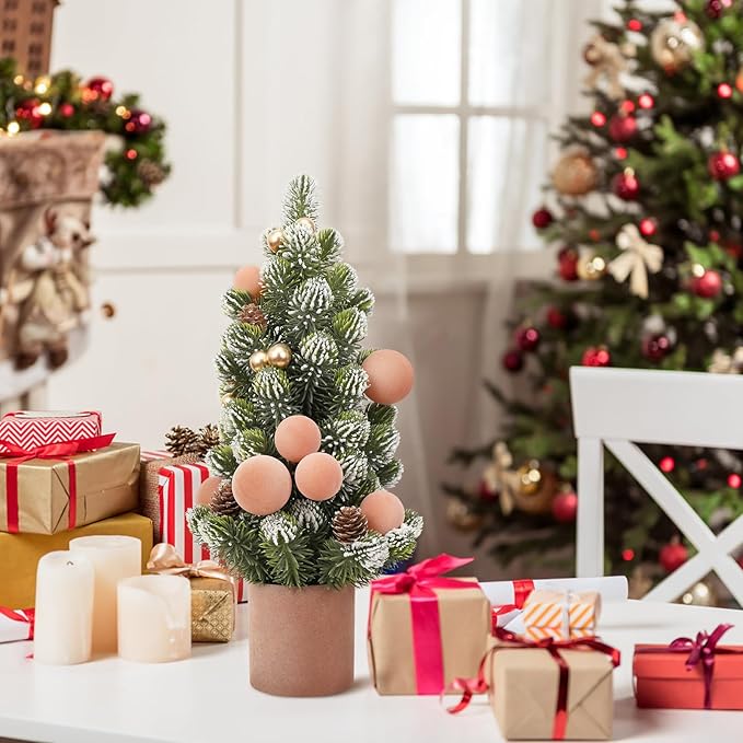 SY Super Bang Small Christmas Tree, 18Inch Light Coffee Artificial Velvet Ball Berry Mini Tabletop Tree Christmas Decorations, for Home Party Thankgivings Xmas Indoor Decor.