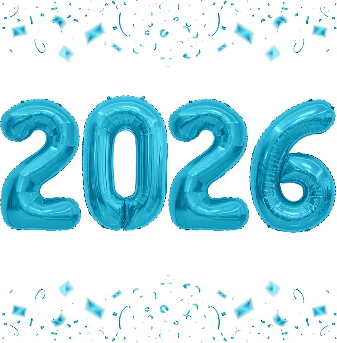 2026 Balloons, 40 Inch 2026 Number Balloons Blue 2026 Balloon Large Foil New Year Balloon Numbers 2026 Mylar Baloons for Birthday Christmas Graduation New Years Eve Party Supplies Decorations