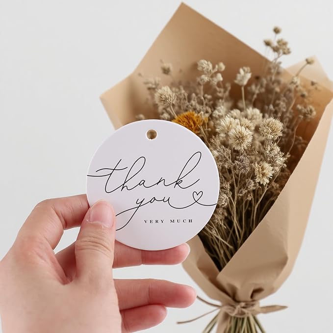 120 Pack Thank You Gift Tags, 2.5" x 2.5" Round Pre-Punched Hole Hanging Bag Tag for Party Favors (Ribbon/Twine String is NOT Included)