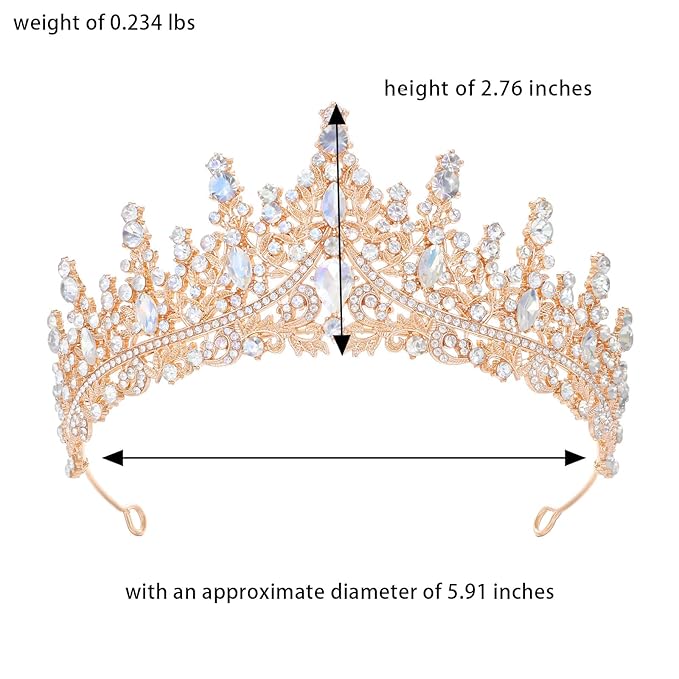 Gold Tiara for Women Crystal Queen Crowns Rhinestone Princess Tiaras for Girl Wedding Headband for Bride Hair Accessories for Halloween Costume Birthday Party Prom Mother's Gifts