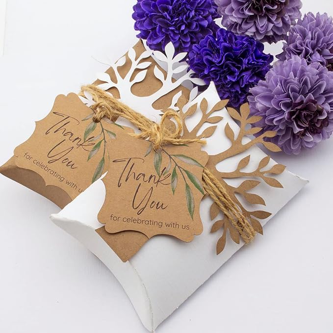 Summer-Ray 50pcs Thank You Tags Wedding Birthday Bridal Shower Favors Gift Tags with Olive Leaves (Kraft Brown Thank You for Celebrating with us)