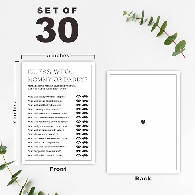 5" X 7" Baby Shower Party Games-Set Of 30 Minimalism Black & White-Mommy Or Daddy Game For Guest-Wishes For Baby-Baby Announcement Gender Reveal Game Card 03