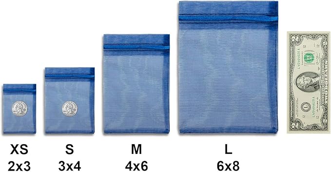 TheDisplayGuys 100-Pack 3x4 Navy Blue Sheer Organza Gift Bags with Drawstring, Jewelry Candy Treat Wedding Party Favors Mesh Pouch