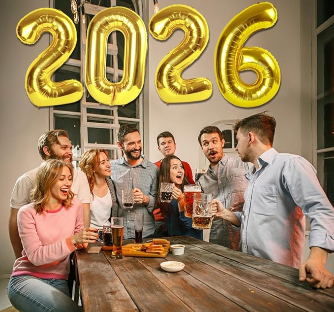 2026 Balloon - Gold Birthday Number Balloons, 40 Inch Large Foil Balloons for Men Women Boys Girls Gold Themed Birthday Decorations，Number 2026 Balloon