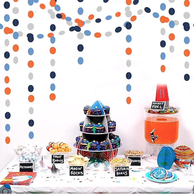 Blue-Silver Orange Space Party-Decorations Streamers-Garland - 52Ft Graduation 2025 Glitter Hanging Paper Banner,Birthday Boy Baby Shower Decor Banners Lasting Surprise