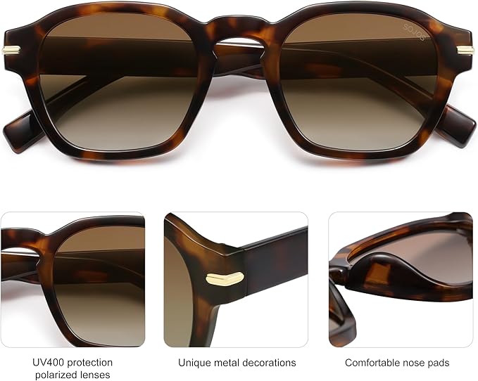 SOJOS Vintage Retro Square Polarized Sunglasses Men Standard Fit Trendy Womens Sun Glasses SJ2382