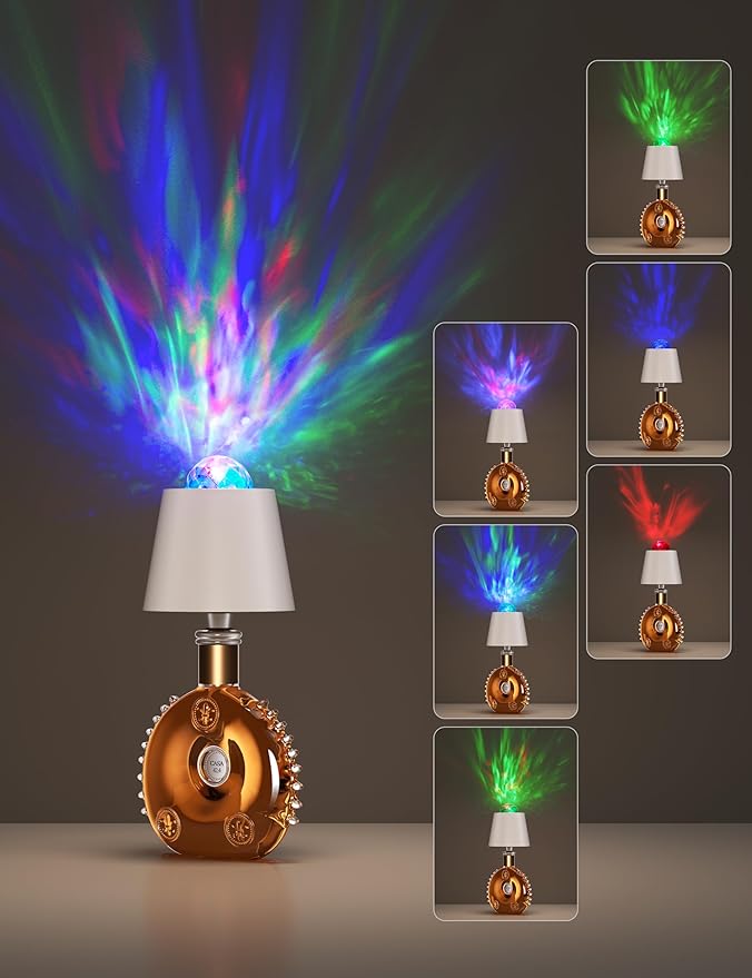 Joyzy Table Lamp with Projector Lighting, Wireless Wine Bottle Lamps Rechargeable Wine Bottle Lights Water Wave Ripple Projection Liquor Bottle Room Decoration Light Ambient for Bar Restaurants