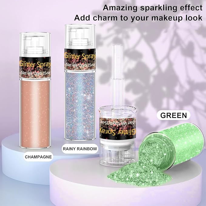Emerald Green Hair and Body Glitter Spray 10g, Holographic Shimmer Powder Mist for Halloween, Carnival, Festival Makeup, Fantasy Fairy Looks, DIY Face Paint Costume Glitter