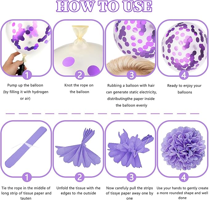 ZERODECO Pink Purple Birthday Party Decorations for Women Girls, Happy Birthday Banner Pompoms Balloon Arch Fringe Curtain Party Décor for Baby Girls Women Purple Pink Party
