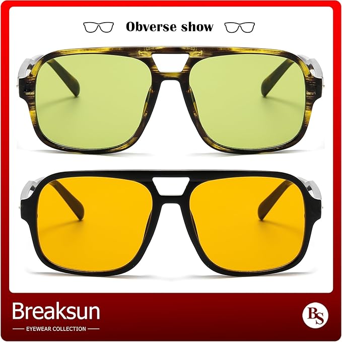 Retro Aviator Sunglasses for Women Men Trendy Classic 70s Square Green Aviator Sun Glasses Vintage Shades