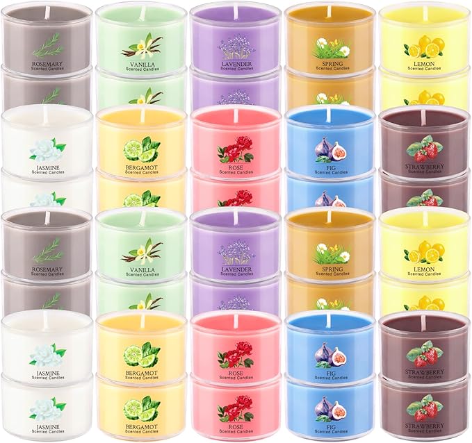 Scented Candle Set of 40 * 35g, 10 Fragrances, Soy Wax, Smokeless, with Cotton Wick,Long-Lasting Burn time for Home Décor,Relaxation,Romantic Dinner,Gift