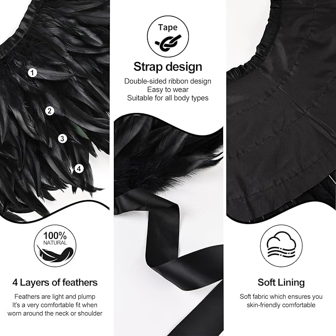 Gothic Natural Feather Shrug Feather Shawl Wrap Cape Victorian Collar for Halloween Cosplay Party Costume Accessories
