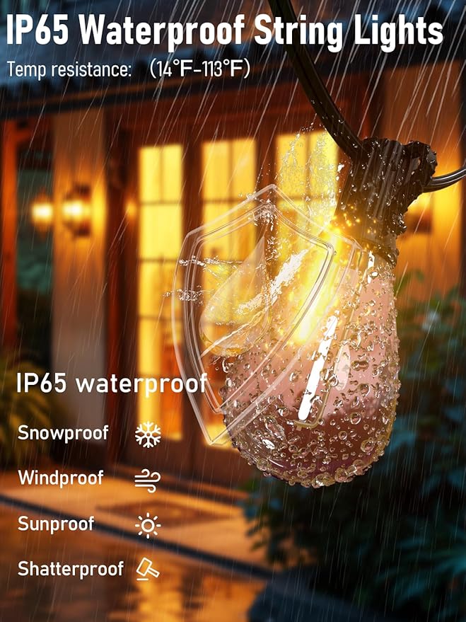 luckystyle 100FT LED Outdoor String Lights with Remote, 35+ 1 Shatterproof Bulbs Waterproof and Dimmable Patio Lights for Porch, Garden, Backyard, Deck, Balcony, 2700K Hanging Lighting