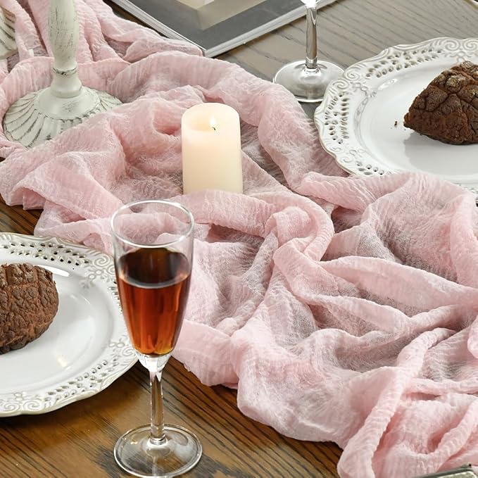 Artoid Mode Boho Cheesecloth Gauze Rouge Wedding Table Runner, 120 Inch Seasonal Fabric Kitchen Dining Holiday Table Decor for Home Party Indoor