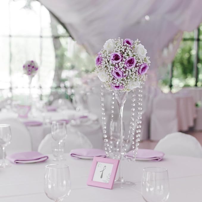 BLOSMON Fake Flowers Ball Wedding Centerpieces 10 Pcs Lilac Rose Babys Breath Artificial Flowers Center Pieces Decoration for Table Silk Kissing Floral Bouquet Arrangements for Home Party DIY Decor