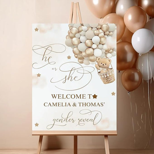 Gender Reveal Welcome Sign – Teddy Bear Balloon Theme,Personalized Teddy Bear Gender Reveal Welcome Sign, He or She Yard Sign, Boy or Girl Gender Reveal Sign, We Can Bearly Wait Gender Reveal .10