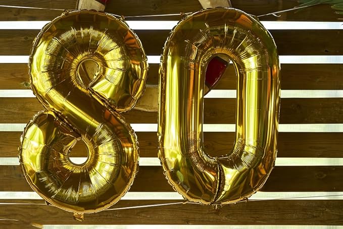Gold Mylar Number 80 Balloon 40 inch, Number 80 Birthday Balloon, Gold Foil 80 for 80 Birthday Party, Anniversary Celebration Number Decorations