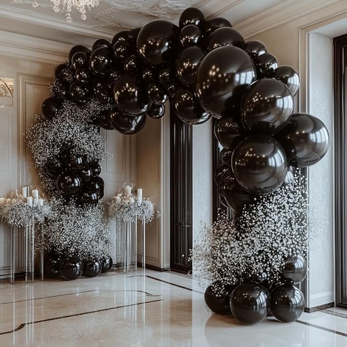 Black Balloons 125 Pcs Different Sizes Pack of 18 12 10 5 Latex Balloons for Birthday Party Black Balloon Arch Kit Garland Graduation Halloween New Year Anniversary Decoration