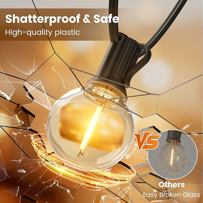 RTTY Outdoor String Lights 150ft, G40 Led Patio Lights with 75pcs Plastic Globe Bulbs,Shatterproof Waterproof Connectable Hanging for Porch Cafe Bistro Backyard Gazebo Balcony Deck Party