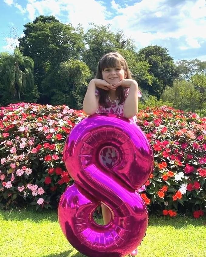 Helium Foil Rosy Purple Number 8 Balloon 40 Inch, Mylar Eight Numbers 8 18 28 38 48 58 80 88 Birthday Balloons, Rosy Purple Women Men Anniversary Graduations Party Supplies